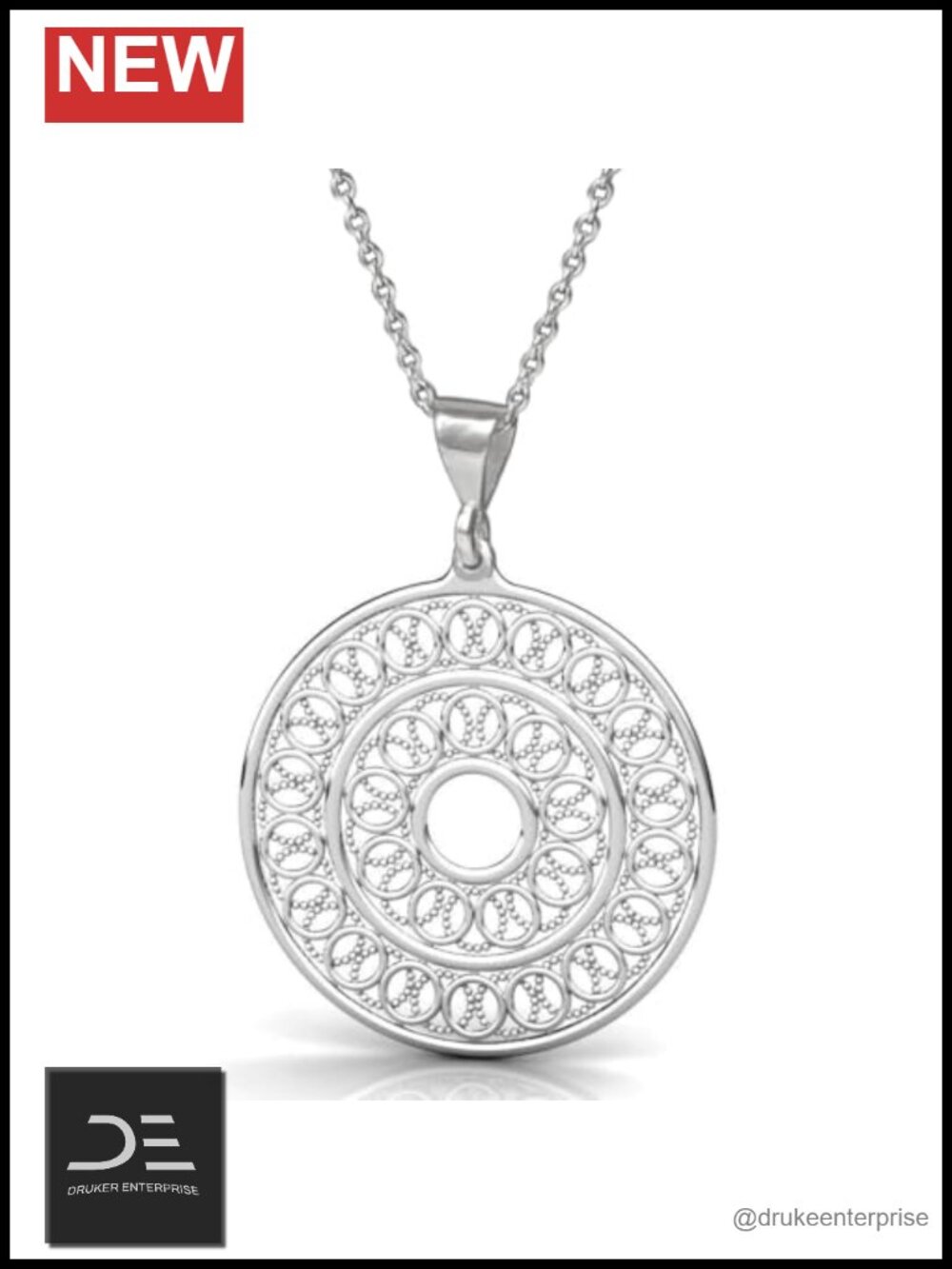 925 Sterling Silver Mandala Pendant Necklace Boho Filigree Sacred Geometry
